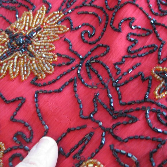 Beaded Jacket / Vtg 90s / Papell Boutique Evening Jacket red gold beaded - Picture 7 of 7